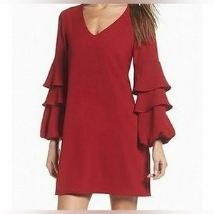 CHANLER HENRY Tiered Ruffle Sleeve Dress; Red; Size Small; Perfect Condition.